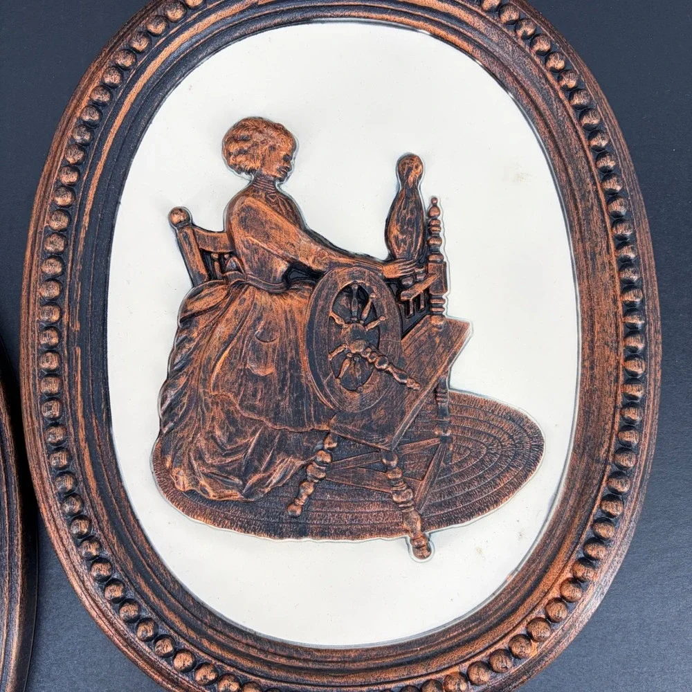 Dart Ind Coppercraft Guild Wall Plaque Pair Colonial 3D 1978 7534 7535 Farmhouse